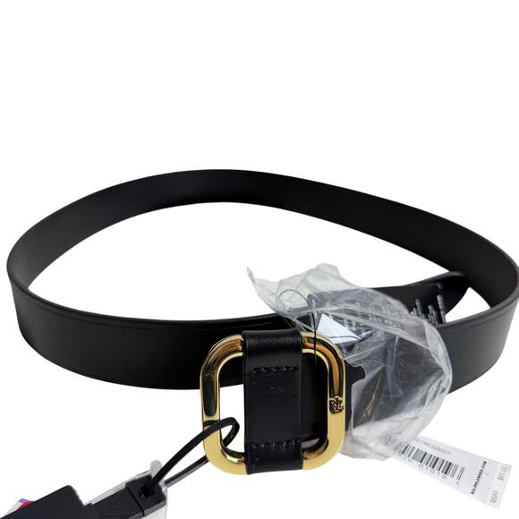 NWT Lauren Ralph Lauren Leather Belt Black with Gold Slide Buckle Size M